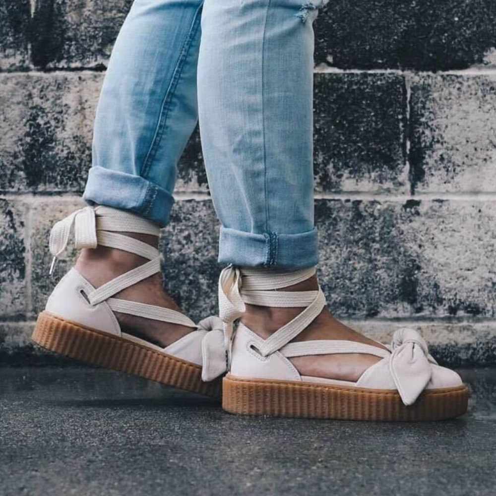 New Fenty Rihanna Puma Cream Bow Creeper Sandals - Picture 2 of 7